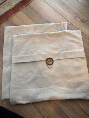 Neutral Linen Envelope Pillow Covers with Wooden Button